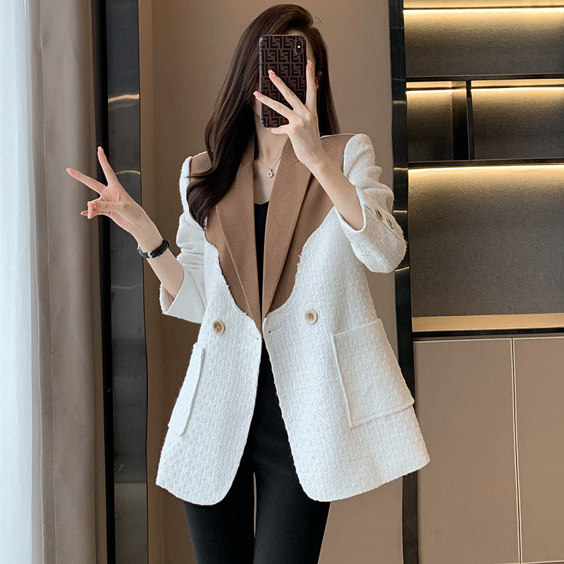 Xiaoxiangfeng patchwork suit jacket, autumn casual design, temperament, high-end, goddess style suit