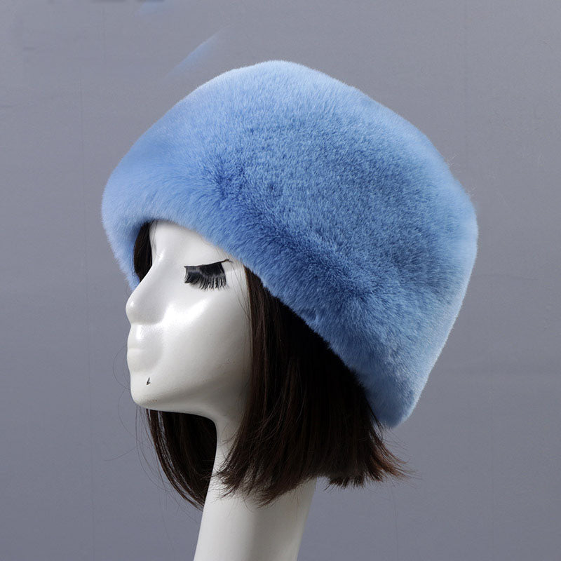 Autumn and winter imitation otter rabbit fur round flat top hat short furry fur thick furry brimless hat