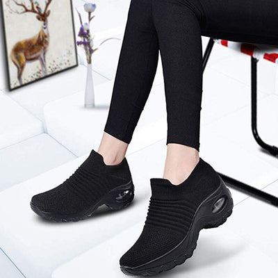 Spring Women Sneakers Shoes Flat Slip on Platform Sneakers for Women Black Breathable Mesh Sock Sneakers Shoes