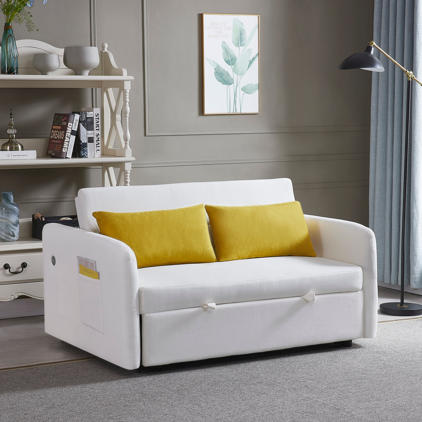 Twins Sofa Bed Cream White Fabric