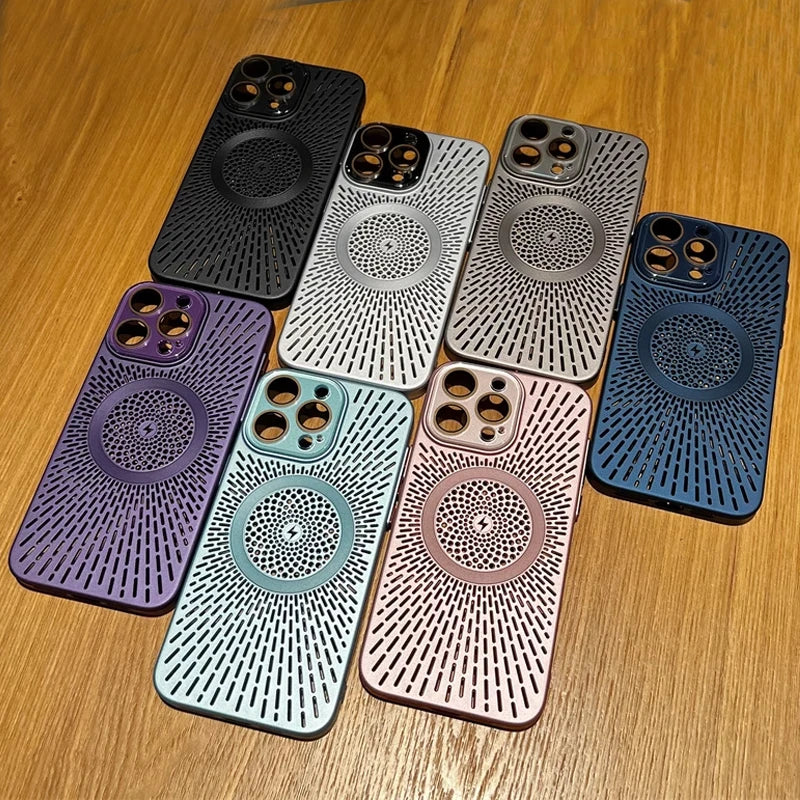 Breathable Heat Dissipation Mesh Shell For iPhone 15 15Pro 15 ProMax Phone Case Magnetic Suction Charging Skin Protection Covers