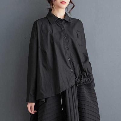 Black loose asymmetric niche oversized shirt with lazy style and irregular fashion