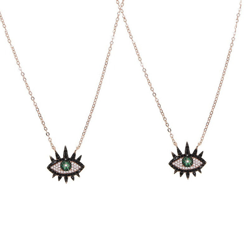 Green black white zircon inlaid eye pendant rose gold chain exquisite necklace