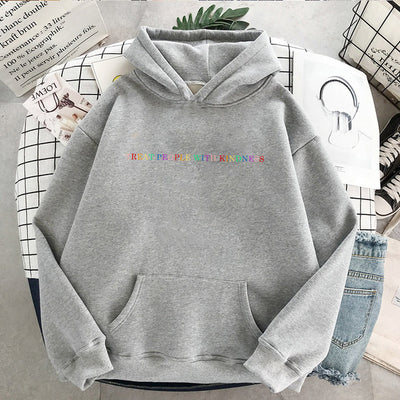 Hooded Letter Sweater Solid Color Loose Casual Women's Clothing