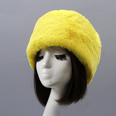 Autumn and winter imitation otter rabbit fur round flat top hat short furry fur thick furry brimless hat