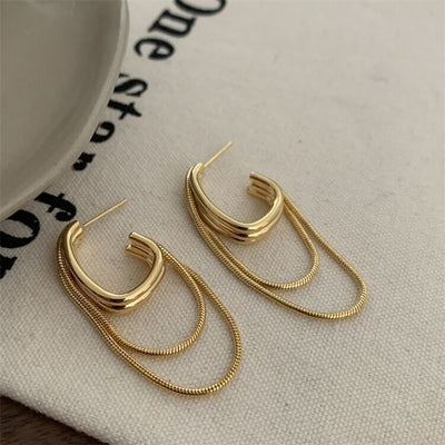 Advanced style temperament enhancing personalized face shape earrings metal wind chain tassel earrings