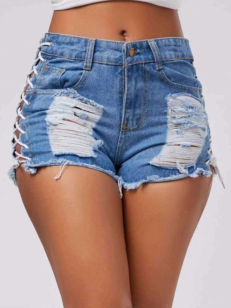 High Waist Ripped Jeans Short