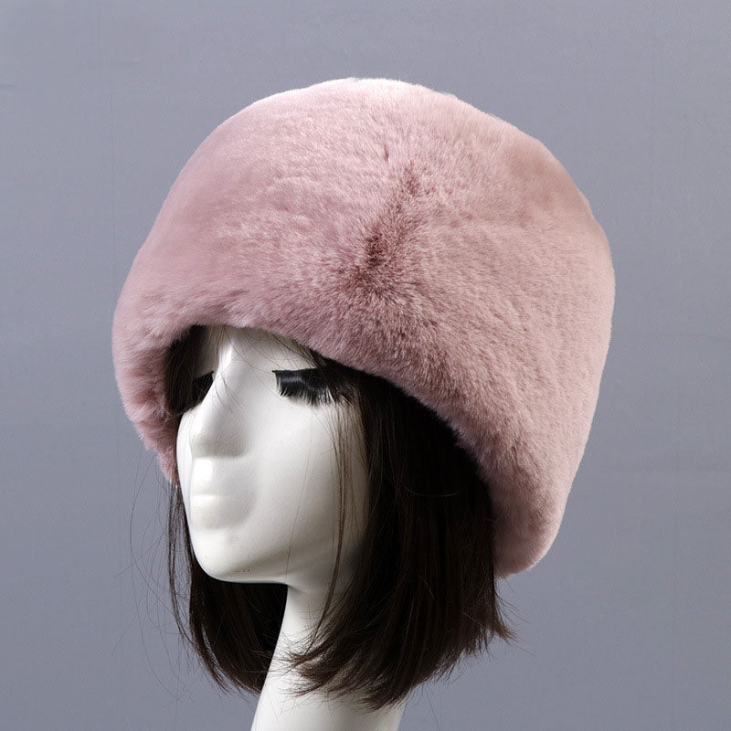 Autumn and winter imitation otter rabbit fur round flat top hat short furry fur thick furry brimless hat