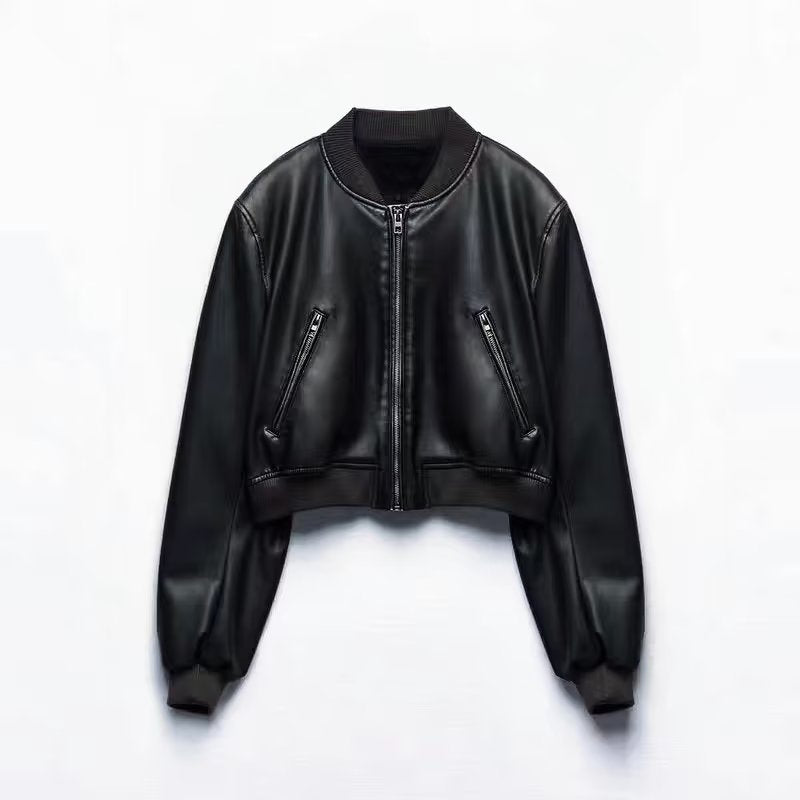 Woman Zipper Leather Jackets Perfecto Leather New In Outerwears Aviator Woman Y2K High Street Long Sleeve