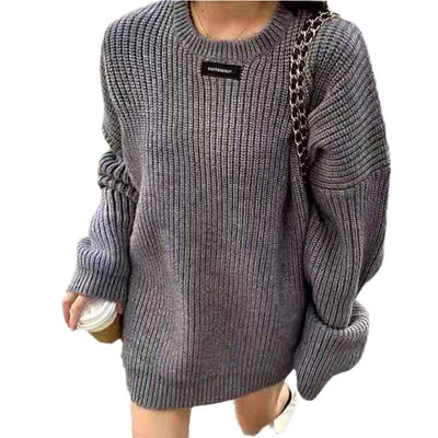 Retro thick sweater for women in autumn and winter, loose and lazy style, pullover knitted sweater top