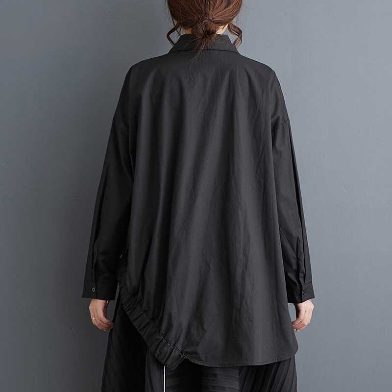 Black loose asymmetric niche oversized shirt with lazy style and irregular fashion