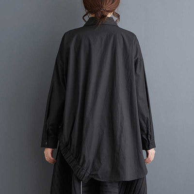 Black loose asymmetric niche oversized shirt with lazy style and irregular fashion