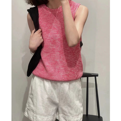 Round neck knitted ribbed pink vest vest vest