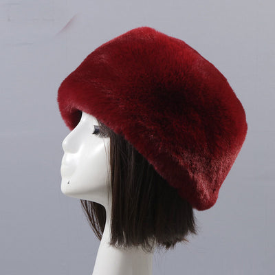 Autumn and winter imitation otter rabbit fur round flat top hat short furry fur thick furry brimless hat