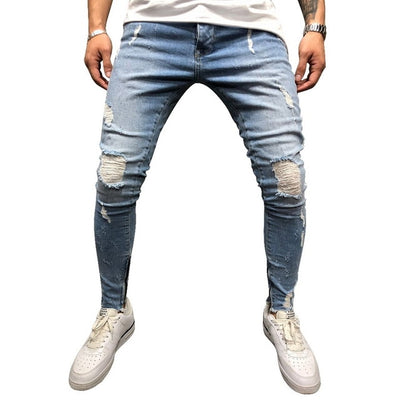 Ripped Side Striped Jeans Fashion Streetwear Mens Skinny Stretch Jeans Pants Slim Casual Denim Jeans jeans hombre