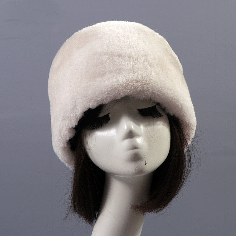 Autumn and winter imitation otter rabbit fur round flat top hat short furry fur thick furry brimless hat