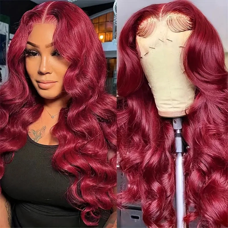 European and American fashion wine red wig hot selling front lace big wave long curly hair wig full head cover