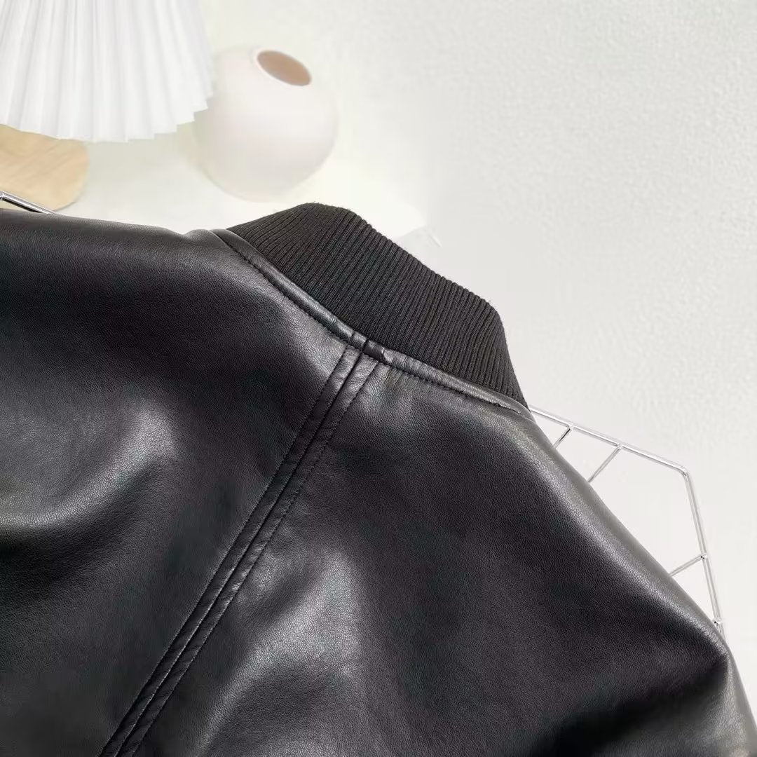 Woman Zipper Leather Jackets Perfecto Leather New In Outerwears Aviator Woman Y2K High Street Long Sleeve