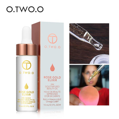 O.TWO.O 24k Rose Gold Elixir Skin Make Up Oil For Face Essential Oil Before Primer Foundation Oil Anti-aging