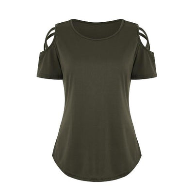 Women Loose Strappy Cold Shoulder Tops Basic T-Shirts