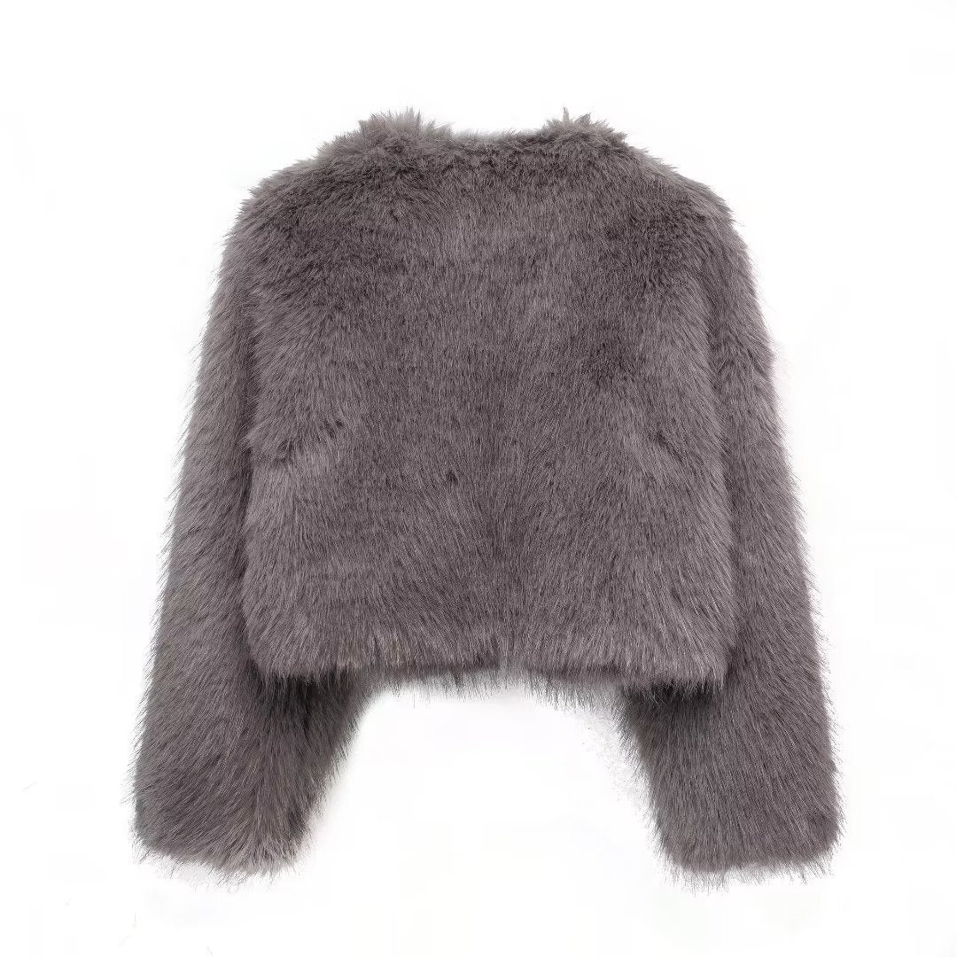 Artificial fur effect short jacket jacket