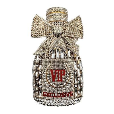 Bow Champagne Wine Bottle Diamond Set Banquet Bag Crystal Handbag for Women