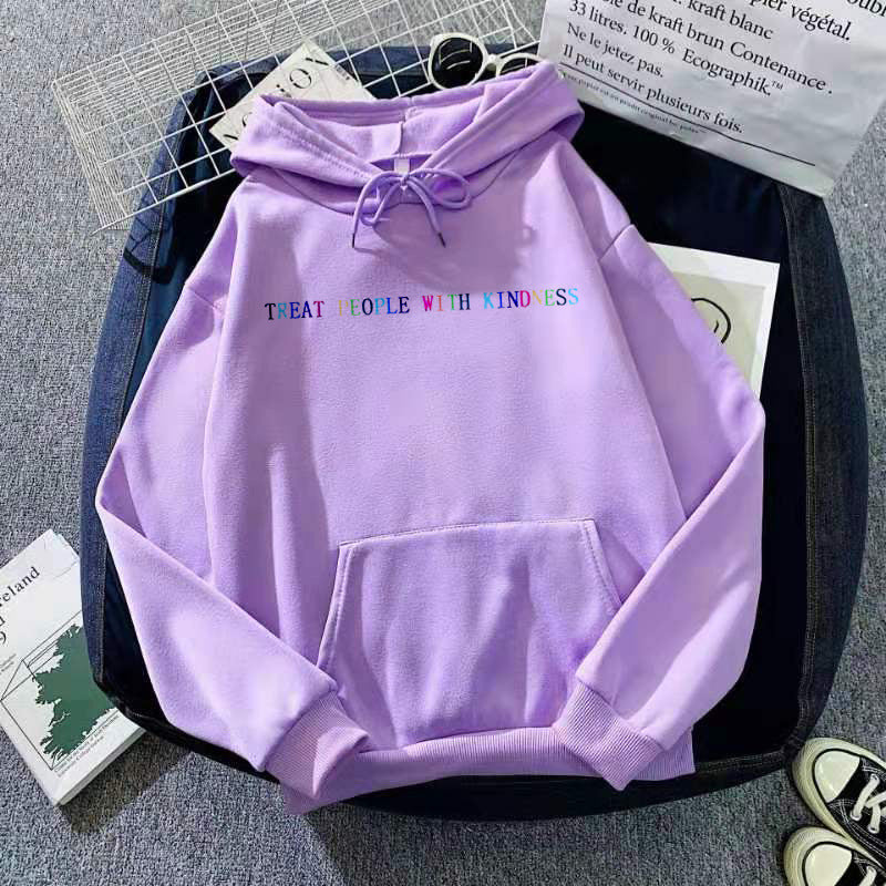 Hooded Letter Sweater Solid Color Loose Casual Women's Clothing