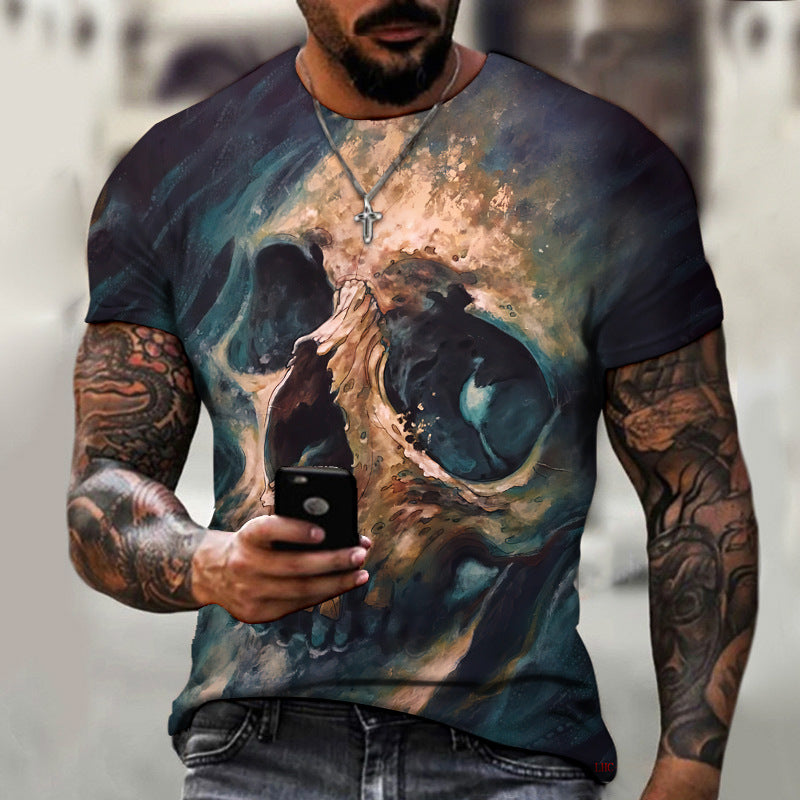 Summer Horror Skull 3D Digital Print for Men's T-Shirts