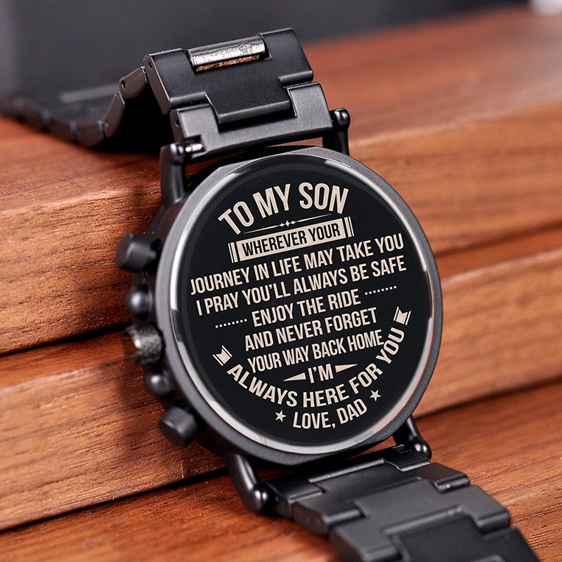 Men Watch Engrave Personal Engraving free Family Birthday Gift for Son Dad Husband Quartz Wristwatches Male Wristwatch Logo