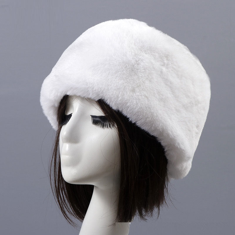 Autumn and winter imitation otter rabbit fur round flat top hat short furry fur thick furry brimless hat