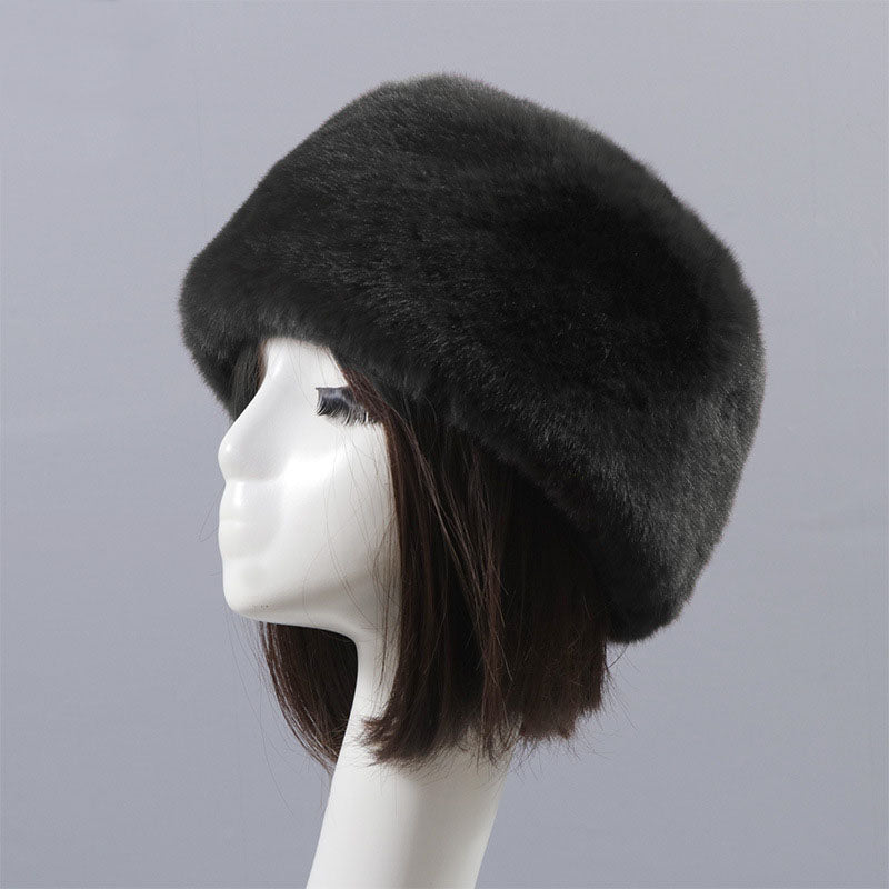 Autumn and winter imitation otter rabbit fur round flat top hat short furry fur thick furry brimless hat