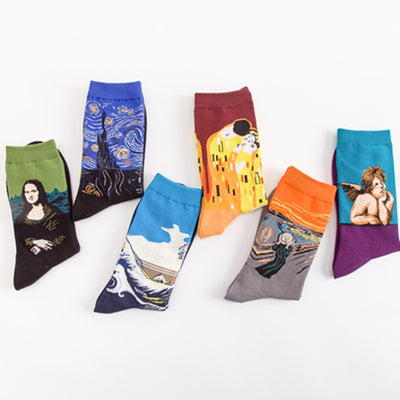 Fashionable Men's Medium Tube Socks Crazy Oil Painting Series Socks Men's Cotton Socks Long Socks