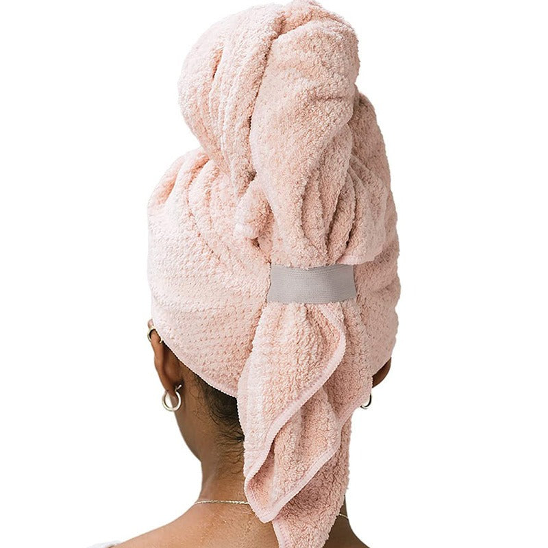 Large women's dry hair towel, ultra-fine fiber wrapped with elastic band, anti frizzy wet hair, quick drying headscarf, hair tow