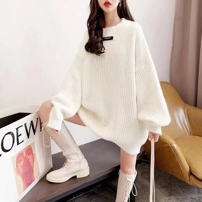 Retro thick sweater for women in autumn and winter, loose and lazy style, pullover knitted sweater top