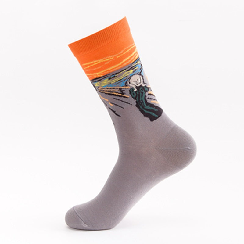 Fashionable Men's Medium Tube Socks Crazy Oil Painting Series Socks Men's Cotton Socks Long Socks