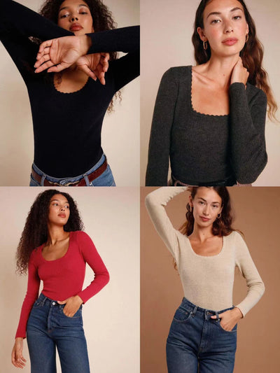 Women's Thread Big Neckline Long-sleeved U-neck Knitted Bottoming Shirt