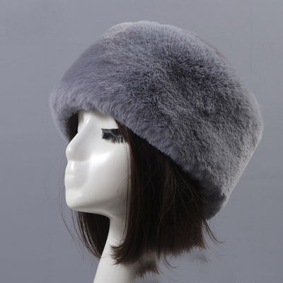 Autumn and winter imitation otter rabbit fur round flat top hat short furry fur thick furry brimless hat