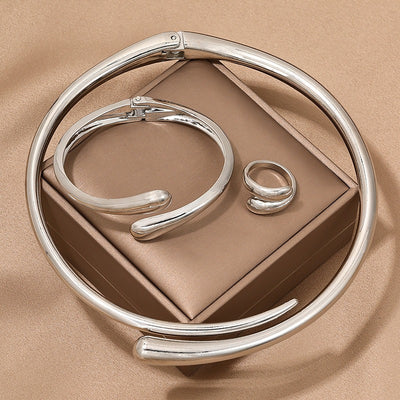 Simple heavy metal temperament geometric circular smooth surface women's collar bracelet ring jewelry