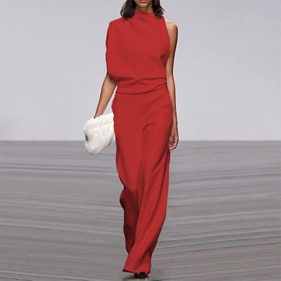 Solid color single shoulder pile up collar jumpsuit for women, hot selling hot selling dress pants