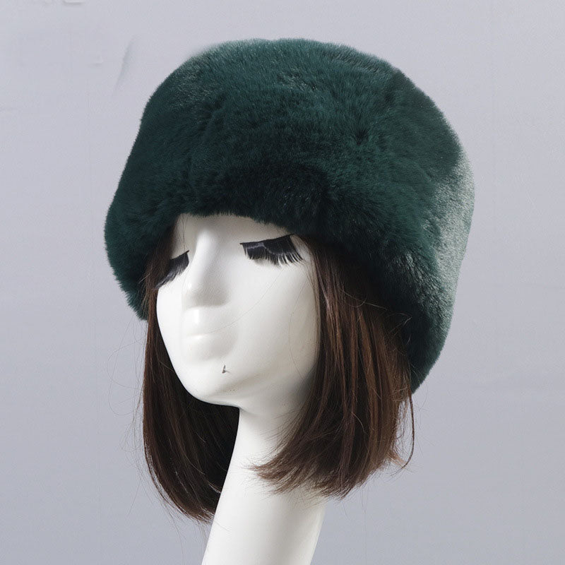 Autumn and winter imitation otter rabbit fur round flat top hat short furry fur thick furry brimless hat