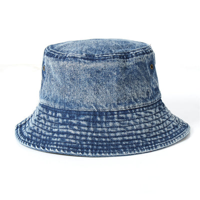 Washed denim fisherman hat for men and women in summer, Korean version, Japanese art, old flat top sunshade cloth hat, sun protection basin hat