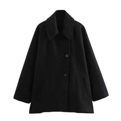 French woolen coat fashionable lapel blend short cape sleeve loose jacket