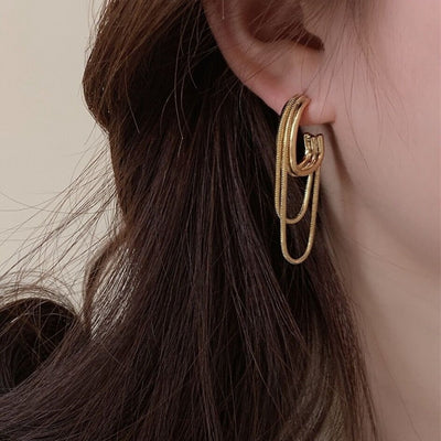 Advanced style temperament enhancing personalized face shape earrings metal wind chain tassel earrings