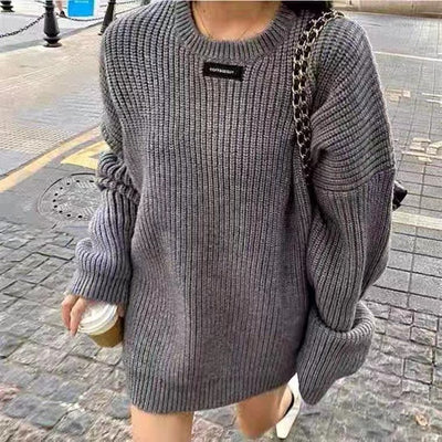 Retro thick sweater for women in autumn and winter, loose and lazy style, pullover knitted sweater top