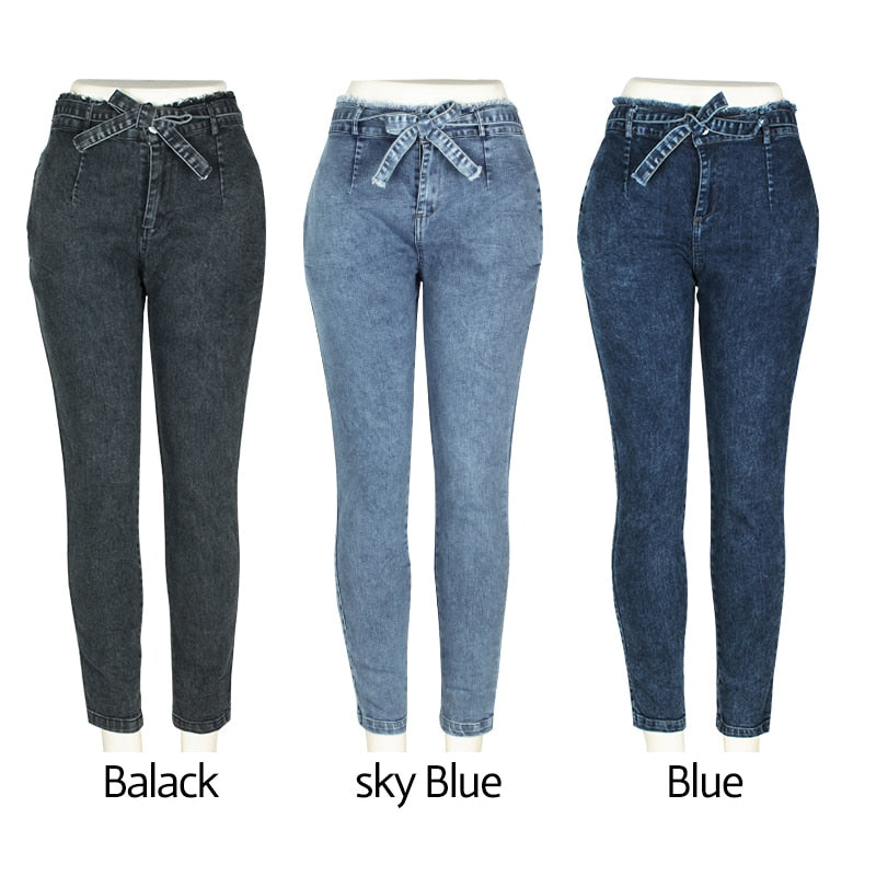 High Waist Jeans Women Streetwear Bandage Denim Plus Size Jeans Femme Pencil Pants Skinny Jeans