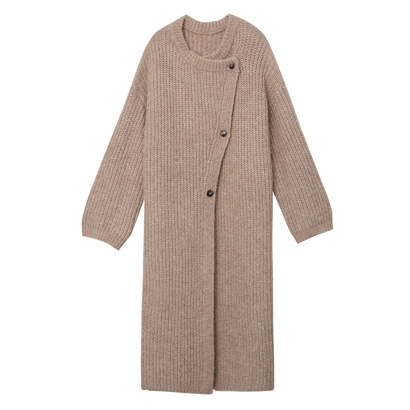 Early Autumn Rabbit Wool Blended Coarse Knitted Cardigan Loose Coat Long