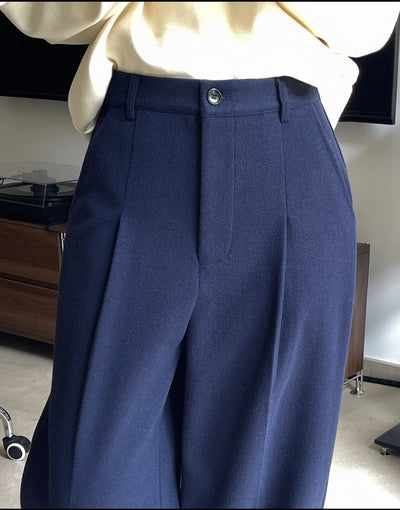 Woolen casual trousers with high waist wide legs loose and comfortable brushed pants women's thick