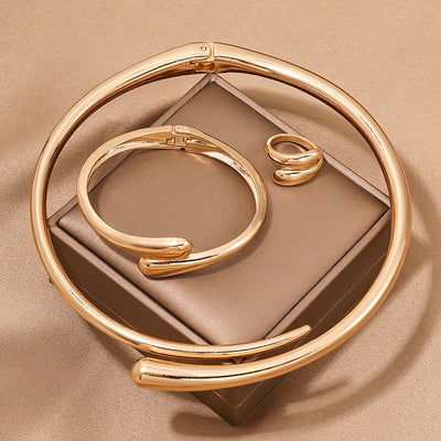 Simple heavy metal temperament geometric circular smooth surface women's collar bracelet ring jewelry