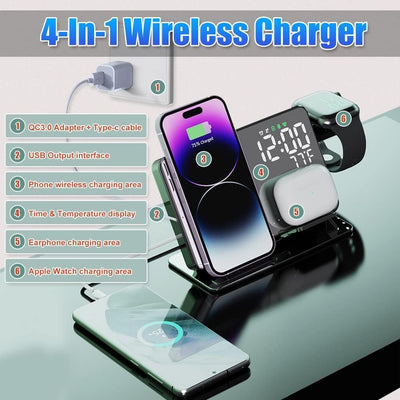 2-in-1 wireless charging time display alarm clock 15W thermometer wireless charging