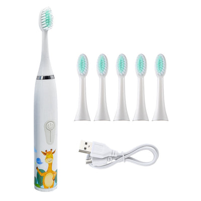 3-Speed Sonic Children's Electric Toothbrush USB Household Soft Bristle Brush Head Toothbrush Portable Cartoon Toothbrush Waterproof